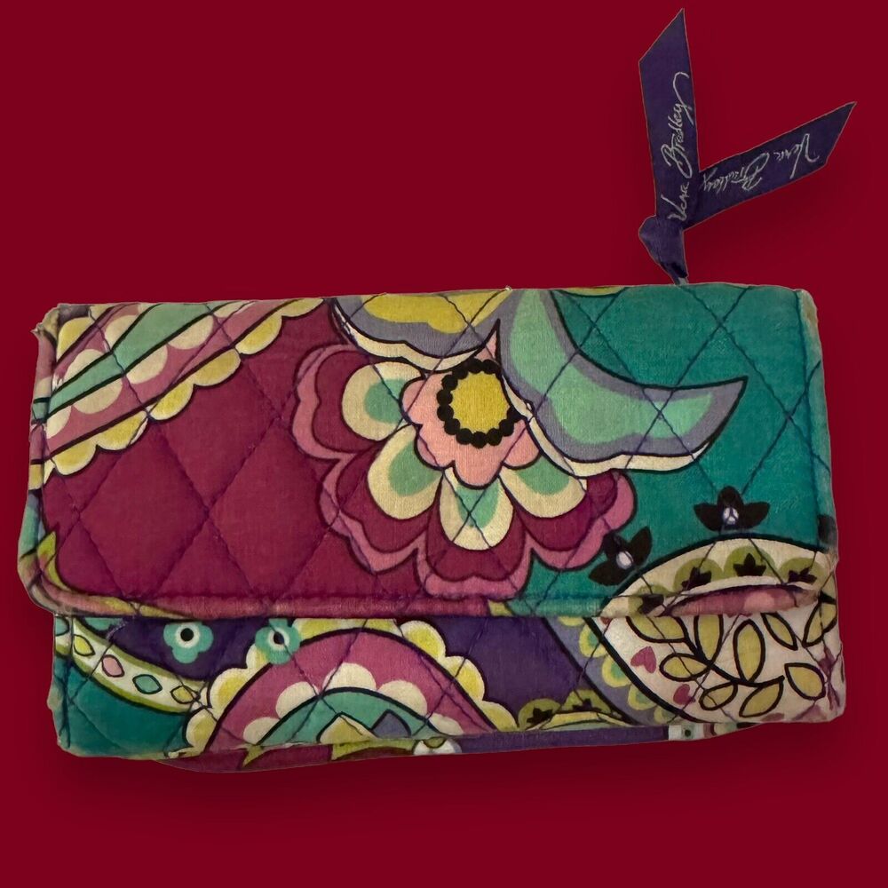 Vera Bradley Euro Smartphone Wallet Purple Floral Credit Cards Cash License ID